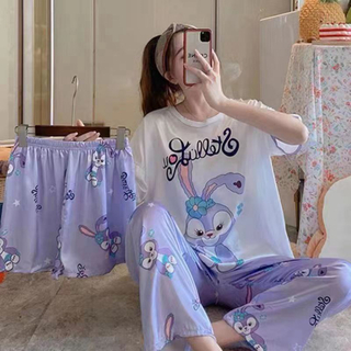 夏新作　可愛い　パジャマ　紫　三点セット　半袖(パジャマ)