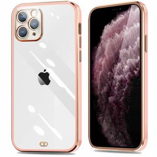 【色: 桜ピンク】iPhone11Pro ケース クリア メッキ加工 耐衝撃 透(その他)