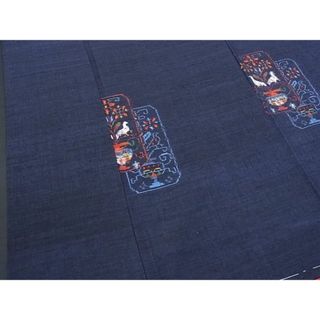 平和屋1■上質な紬　色紙花鳥唐草文　逸品　未使用　CAAD0166fb(着物)