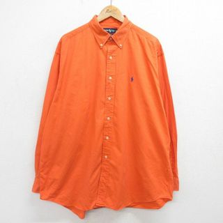 ラルフローレン(Ralph Lauren)のXL★古着 ラルフローレン Ralph Lauren 長袖 ブランド シャツ メンズ 90年代 90s ワンポイントロゴ BLAIRE 大きいサイズ ロング丈 コットン ボタンダウン オレンジ 24jun07 中古 トップス(シャツ)