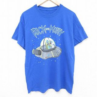 L★古着 半袖 Tシャツ メンズ アニメ リックアンドモーティ クルーネック 青 ブルー 24jun07 中古(Tシャツ/カットソー(半袖/袖なし))