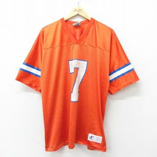 XL★古着 半袖 ビンテージ フットボール Tシャツ メンズ 90年代 90s NFL デンバーブロンコス ジョンエルウェイ 7 大きいサイズ メッシュ地 Vネック USA製 オレンジ ゲームシャツ ユニフォーム アメフト スーパーボウル 24jun07 中古(Tシャツ/カットソー(半袖/袖なし))