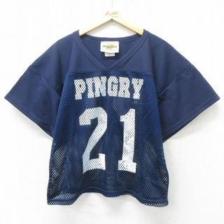 XL★古着 半袖 フットボール Tシャツ メンズ 90年代 90s PINGRY 大きいサイズ メッシュ地 Vネック USA製 紺 ネイビー ユニフォーム ゲームシャツ 24jun07 中古(Tシャツ/カットソー(半袖/袖なし))