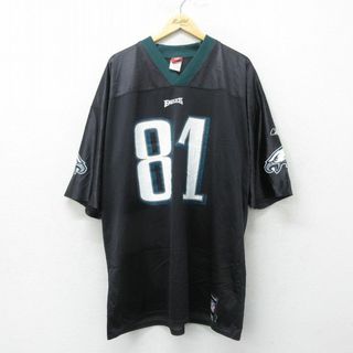 フィラ(FILA)のXL★古着 半袖 ビンテージ フットボール Tシャツ メンズ 00年代 00s NFL フィラデルフィアイーグルス テレルオーウェンス 81 大きいサイズ ロング丈 メッシュ地 Vネック 黒 ブラック ゲームシャツ ユニフォーム アメフト スーパーボウル 24jun07 中古(Tシャツ/カットソー(半袖/袖なし))