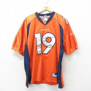 リーボック(Reebok)のXL★古着 リーボック REEBOK 半袖 フットボール Tシャツ メンズ 00年代 00s NFL デンバーブロンコス エディロイヤル 19 大きいサイズ メッシュ地 Vネック オレンジ ゲームシャツ ユニフォーム アメフト スーパーボウル 24jun07 中古(Tシャツ/カットソー(半袖/袖なし))