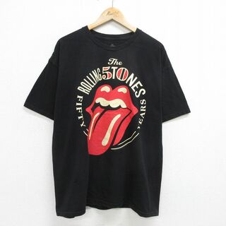 XL★古着 半袖 ロック バンド Tシャツ メンズ ローリングストーンズ The Rolling Stones コットン クルーネック 黒 ブラック 24jun07 中古(Tシャツ/カットソー(半袖/袖なし))
