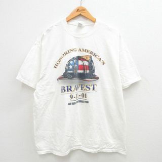 XL★古着 半袖 ビンテージ Tシャツ メンズ 00年代 00s 星条旗 帽子 大きいサイズ コットン クルーネック 白 ホワイト 24jun07 中古(Tシャツ/カットソー(半袖/袖なし))