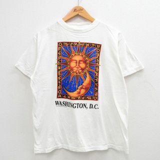 L★古着 半袖 ビンテージ Tシャツ メンズ 90年代 90s 太陽 月 ワシントンDC コットン クルーネック 白 ホワイト 24jun07 中古(Tシャツ/カットソー(半袖/袖なし))