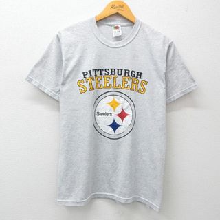 フルーツオブザルーム(FRUIT OF THE LOOM)のM★古着 フルーツオブザルーム 半袖 ビンテージ Tシャツ メンズ 00年代 00s NFL ピッツバーグスティーラーズ クルーネック 薄グレー 霜降り アメフト スーパーボウル 24jun07 中古(Tシャツ/カットソー(半袖/袖なし))