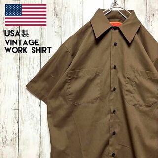 USA製ヴィンテージ古着ワークウェア半袖ワークシャツ無地ブラウンy2k【g69】(シャツ)