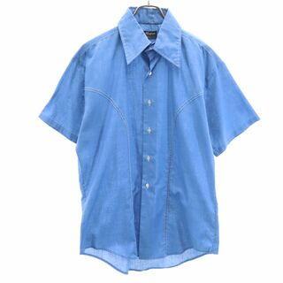 ヴィンテージ 70s USA製 半袖 シャツ L ブルー VINTAGE メンズ(シャツ)
