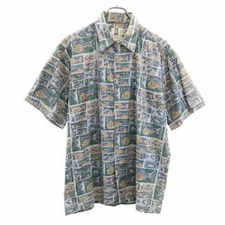 カハラ 90s USA製 オールド 総柄 半袖 シャツ L グリーン系 KAHALA HAWAIIAN ISLANDS メンズ(シャツ)
