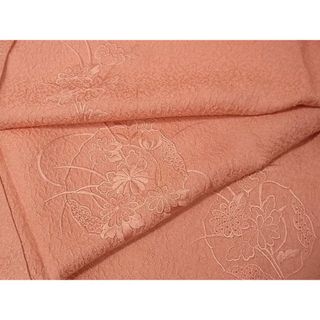 平和屋1■訪問着　スワトウ刺繍　総刺繍　絵皿草花文　甚三紅色　逸品　CAAB5095vf(着物)