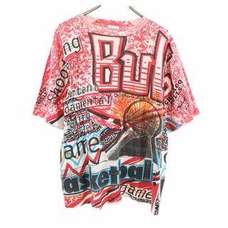 マジックジョンソン 90s NBA シカゴブルス 両面プリント 半袖 Tシャツ レッド系 MAGIC JOHNSON TS バスケットボール メンズ(Tシャツ/カットソー(半袖/袖なし))