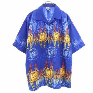 信TRUST ライオン柄 半袖 オープンカラーシャツ XL ブルー系 信TRUST メンズ(シャツ)