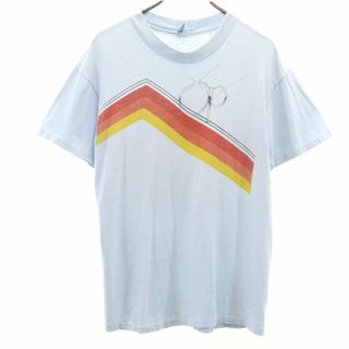 オーピー 70s ヴィンテージ 初期タグ オーシャンパシフィック プリント 半袖 Tシャツ L ブルー OP Ocean Pacific メンズ(Tシャツ/カットソー(半袖/袖なし))