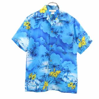 ヴィンテージ 70s 80s ハワイ製 総柄 半袖 アロハシャツ S ブルー VINTAGE メンズ(シャツ)
