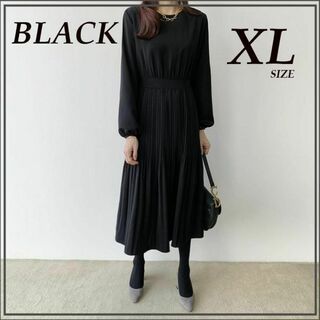 プリーツ ワンピース フォーマル 新品 ブラック 黒 レディース XL 人気(礼服/喪服)