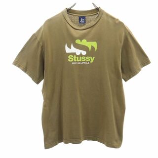 ステューシー(STUSSY)のステューシー 90s USA製 紺タグ オールド プリント 半袖 Tシャツ M ブラウン STUSSY メンズ(Tシャツ/カットソー(半袖/袖なし))