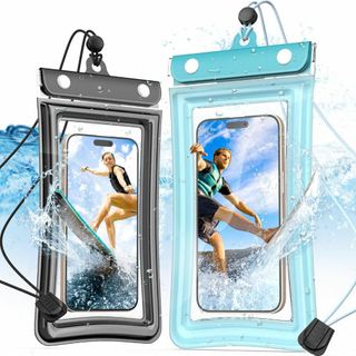 【色:Black&Blue】R-fun 防水携帯電話ケース 2 個パック、二層イ(その他)
