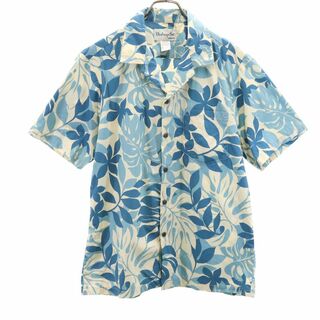 ビショップストリート 90s ハワイ製 オールド 総柄 半袖 アロハシャツ M ブルー系 Bishop St. apparel メンズ(シャツ)