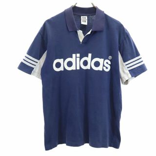 アディダス(adidas)のアディダス 90s デサント製 AMT-6600 オールド プリント 半袖 スキッパー ポロシャツ M-L ネイビー系 adidas メンズ(ポロシャツ)