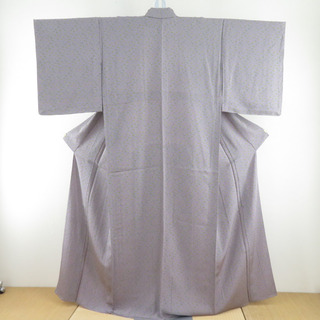 小紋 単衣 広衿 薄紫ｘ黄緑 オシドリ模様 正絹 カジュアル 仕立て上がり 身丈156cm(着物)