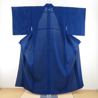 夏着物 色無地 単衣 絽 広衿 正絹 青色 一つ紋 夏用 仕立て上がり 身丈152cm(着物)