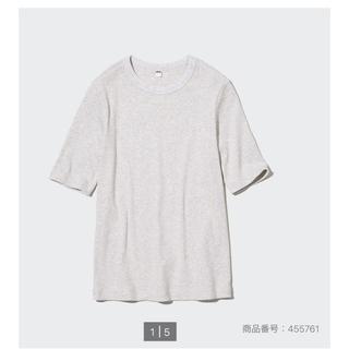 ユニクロ(UNIQLO)のユニクロ　リブクルーネックT（5分袖）(Tシャツ(半袖/袖なし))