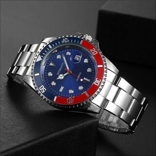 新品 WOMAGE ミリタリー ビジネス 腕時計 ブルー レッド(腕時計(アナログ))