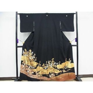 平和屋1■豪華黒留袖　駒刺繍　雲取り流水秋草文　金彩　逸品　CAAD5111nb(着物)