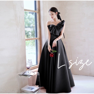 ブラック 黒 ワンショルダー ビックリボン ウェディングドレス 前撮り ドレス(ウェディングドレス)