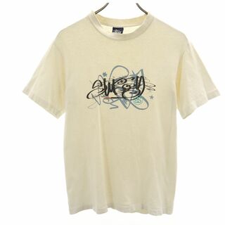 ステューシー(STUSSY)のステューシー 90s USA製 オールド 紺タグ プリント 半袖 Tシャツ S ホワイト STUSSY メンズ(Tシャツ/カットソー(半袖/袖なし))