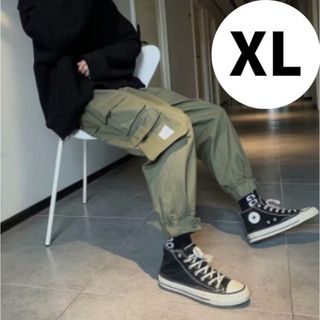 【大人気♪】メンズ　XL　カーキ　カーゴパンツ　カジュアル　ミリタリー(ワークパンツ/カーゴパンツ)