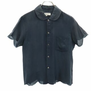 ローブドシャンブルコムデギャルソン 2002年 日本製 半袖 丸襟 スカラップ シャツ M ネイビー robe de chambre COMME des GARCONS レディース(シャツ/ブラウス(半袖/袖なし))