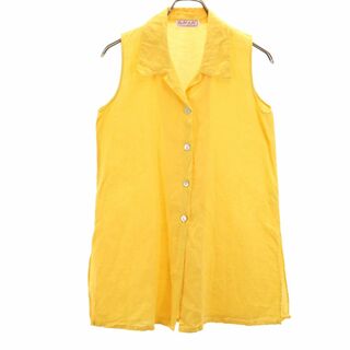 フィルアフィル フランス製 ノースリーブ リネンブレンド オープンカラーシャツ 38 イエロー fil a fil レディース(シャツ/ブラウス(半袖/袖なし))