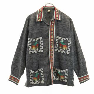 ヴィンテージ 80s グアテマラシャツ 長袖 オープンカラーシャツ グレー系 VINTAGE 刺繍 ジャケット メンズ(シャツ)