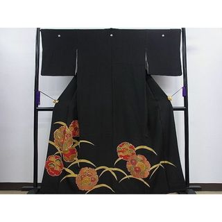 平和屋1■豪華黒留袖　駒刺繍　雪輪重ね芝草花文　金彩　逸品　CAAB6287ze(着物)