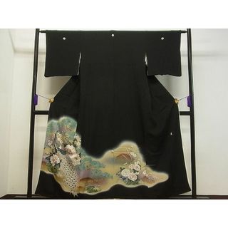 平和屋1■豪華黒留袖　作家物　刺繍　孔雀松花文　暈し染め　金彩　逸品　CAAB5130vf(着物)