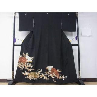 平和屋1■豪華黒留袖　駒刺繍　桧扇花文　金彩　逸品　CAAB5747th(着物)