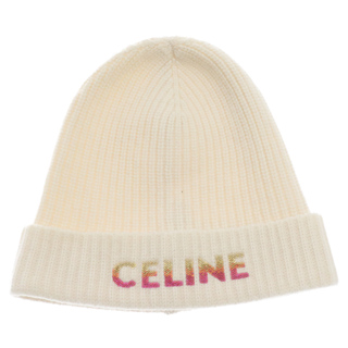 セリーヌ(celine)のCELINE セリーヌ 22AW グラデーションロゴ エンブロイダリード ビーニー ニット帽 2A07Z666Q ホワイト(ニット帽/ビーニー)