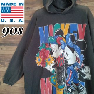 ディズニー(Disney)の【USA製古着一点物】90s DISNEY　ディズニー　ミッキーミニー　フード付(Tシャツ(半袖/袖なし))