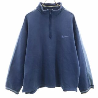 ナイキ(NIKE)のナイキ 90s 00s オールド 白タグ バックプリント 長袖 ハーフジップ トレーナー XL ネイビー NIKE 裏起毛 メンズ(スウェット)