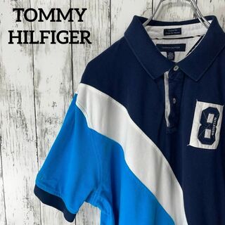 トミーヒルフィガー(TOMMY HILFIGER)のトミーヒルフィガー USA古着 ビッグサイズポロシャツ 半袖 ロゴ刺繍 紺メンズ(ポロシャツ)