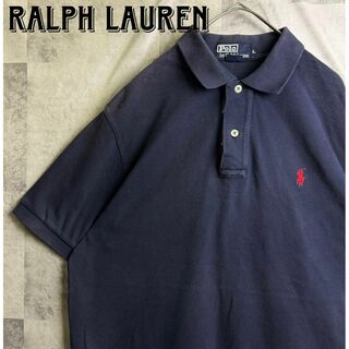 ポロラルフローレン(POLO RALPH LAUREN)の美品 90s ラルフローレン 鹿子 ポロシャツ ポニー刺繍ロゴ ネイビー XL(ポロシャツ)