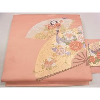 平和屋1◎九寸名古屋帯　唐織　扇面孔雀花文　金糸　逸品　CAAD0664eg(帯)