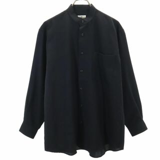 ランバン(LANVIN)のランバン 90s オールド 長袖 ウール ノーカラーシャツ 48 ブラック LANVIN 日本製 メンズ(シャツ)