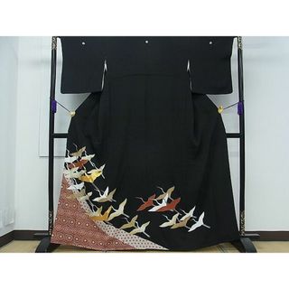 平和屋1■豪華黒留袖　駒刺繍　飛鶴吉祥文　金彩　逸品　CAAB1294ch(着物)