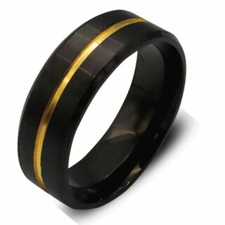 カラーラインリング ステンレス 太め 指輪 メンズ ブラック ゴールド 黒(リング(指輪))