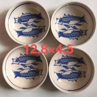 【未使用】12.8cm  小鉢 魚柄 染付 和食器 4枚 セット(食器)
